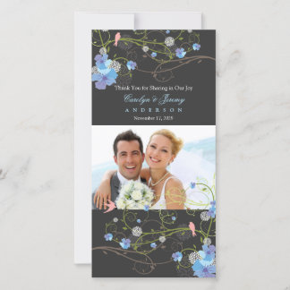 Cartão De Agradecimento Foto de Casamento Floral Chic Blue Hibiscus & Swal