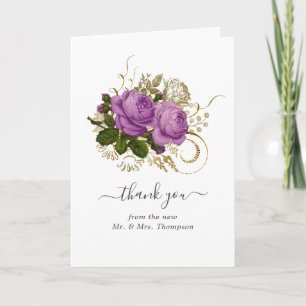 Cartão De Agradecimento Foto de casamento floral chic vintage dourado e ro