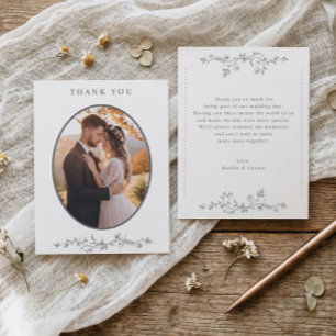 Cartão De Agradecimento Foto de casamento floral cinza vitoriana vintage f