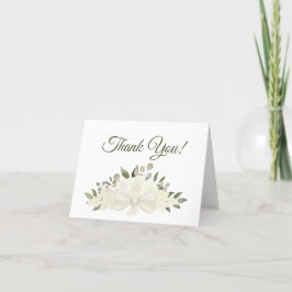 Cartão De Agradecimento Foto De Casamento Floral De Cor Branca Elegante
