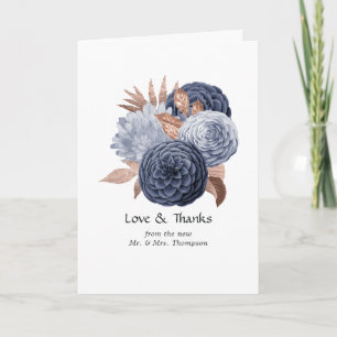 Cartão De Agradecimento Foto de Casamento Floral de Dusty Blue e Rosa Dour