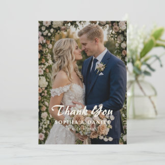 Cartão De Agradecimento Foto de casamento floral de peônia rosa poeirenta