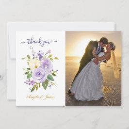 Cartão De Agradecimento Foto De Casamento Floral De Purple Watercolor