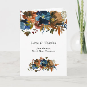Cartão De Agradecimento Foto de casamento floral em gengibre e azul-marinh