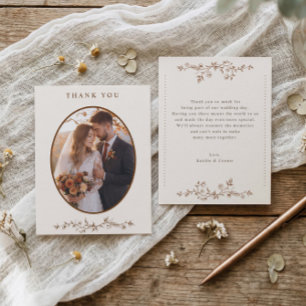 Cartão De Agradecimento Foto de casamento floral francês marrom e creme vi