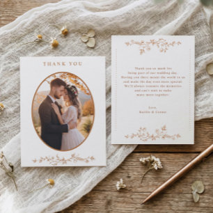 Cartão De Agradecimento Foto de casamento floral francesa laranja cobre vi