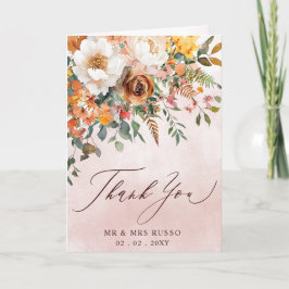 Cartão De Agradecimento Foto de Casamento Floral Laranja Rústico de Outono