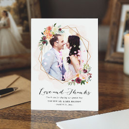 Cartão De Agradecimento Foto De Casamento Floral Modern Watercolor - Obrig