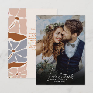 Cartão De Agradecimento Foto de Casamento Floral Retro Boho Chic