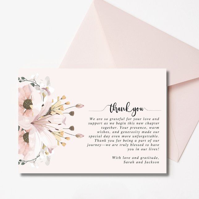 Cartão De Agradecimento Foto de Casamento Floral Rosa Elegante (Elegant Pink Floral Wedding Photo Thank You Card)