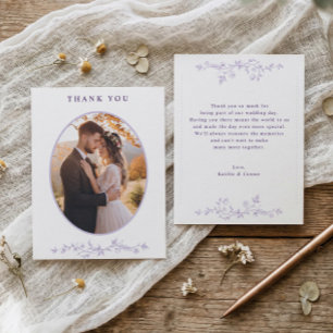 Cartão De Agradecimento Foto de casamento floral roxa clara lavanda vintag