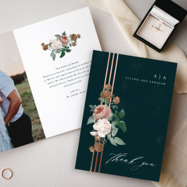 Cartão De Agradecimento Foto de casamento floral vintage elegante