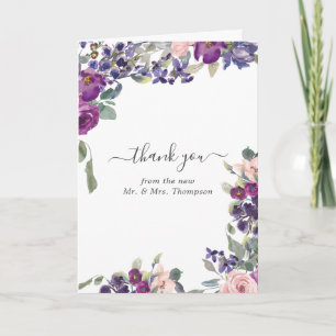 Cartão De Agradecimento Foto de casamento floral violeta, ameixa e rosa