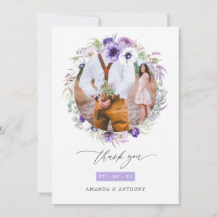 Cartão De Agradecimento Foto de casamento floral violeta em tons pastéis