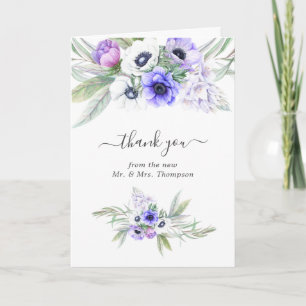 Cartão De Agradecimento Foto de casamento floral violeta pastel