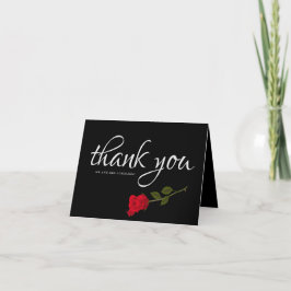 Cartão De Agradecimento Foto de Casamento Gótico Negra Rosa Elegante