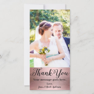 Cartão De Agradecimento Foto de Casamento Imagem Rosa Dourado Brilhante Ob