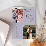 Cartão De Agradecimento Foto de Casamento Lilac de Arch Duplo<br><div class="desc">Cartões de agradecimentos de casamento elegante e rústico com um quadro lilás de arco duplo com texto que diz "obrigado você" com coração. Você pode ter duas fotos na frente e uma no verso.</div>