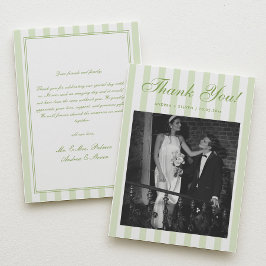 Cartão De Agradecimento Foto de casamento listrada de branco e verde retrô
