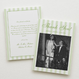 Cartão De Agradecimento Foto de casamento listrada de branco e verde retrô