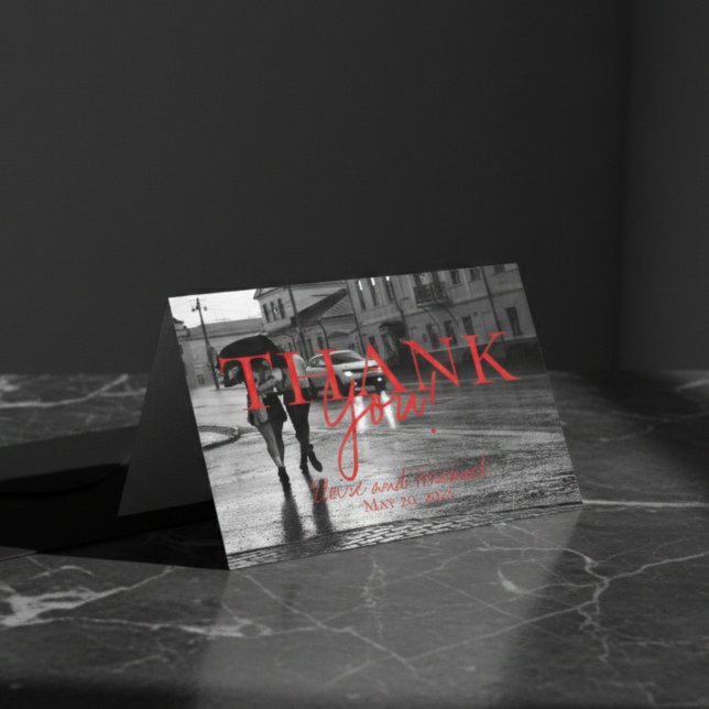 Cartão De Agradecimento Foto de Casamento Manuscrito Moderno - Obrigado (Modern Modern Handwritten Wedding Photo Thank You)