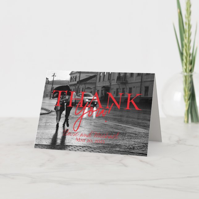 Cartão De Agradecimento Foto de Casamento Manuscrito Moderno - Obrigado (Frente)