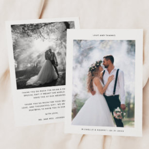 Cartão De Agradecimento Foto de Casamento Minimalista de Obrigados e Amor