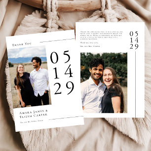 Cartão De Agradecimento Foto de casamento minimalista em preto e branco mo