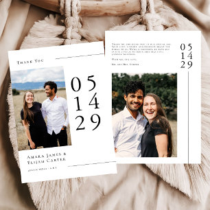 Cartão De Agradecimento Foto de casamento minimalista em preto e branco mo