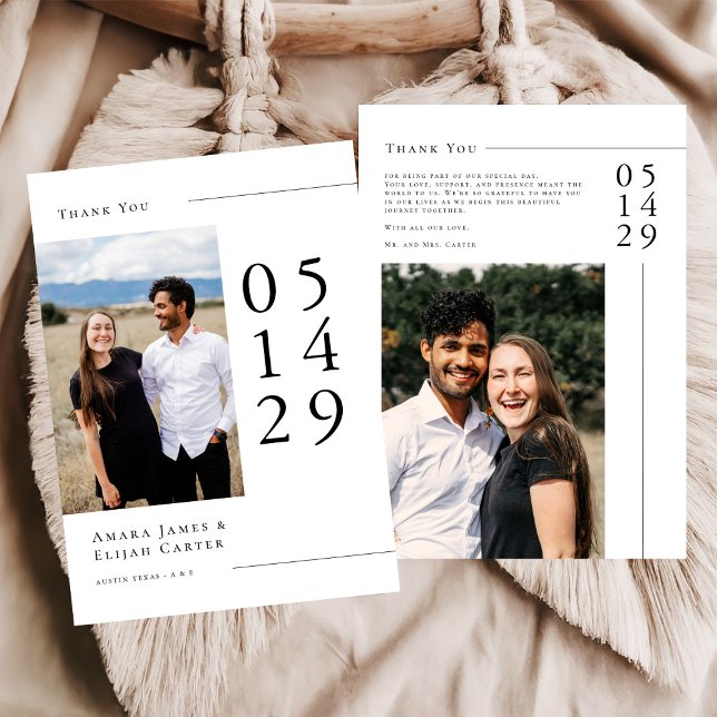 Cartão De Agradecimento Foto de casamento minimalista em preto e branco mo (Criador carregado)