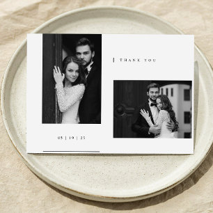 Cartão De Agradecimento Foto de Casamento Minimalista Simples