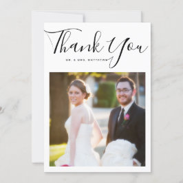 Cartão De Agradecimento Foto de Casamento Mínimo do Script Elegante Obriga