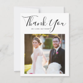 Cartão De Agradecimento Foto de Casamento Mínimo do Script Elegante Obriga