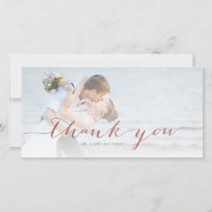 Cartão De Agradecimento Foto de Casamento Mínimo do Script rosa Dourado - 