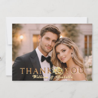 Cartão De Agradecimento Foto de Casamento Moderna e Elegante Personalizada