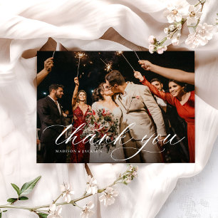 Cartão De Agradecimento Foto de Casamento Moderna e Elegante Simples