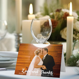 Cartão De Agradecimento Foto de casamento moderno com amor e Obrigados leg