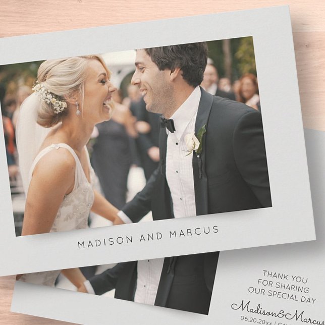 Cartão De Agradecimento Foto de casamento moderno e elegante Obrigado (Criador carregado)