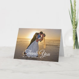 Cartão De Agradecimento Foto de Casamento Moderno na Praia com Azul