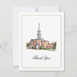 Cartão De Agradecimento Foto de casamento na igreja em aquarela