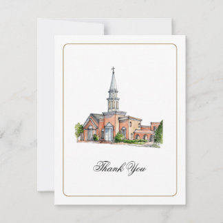 Cartão De Agradecimento Foto de casamento na igreja em aquarela