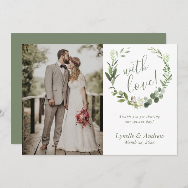 Cartão De Agradecimento Foto De Casamento Obrigado Com Nomes (Frente/Verso)