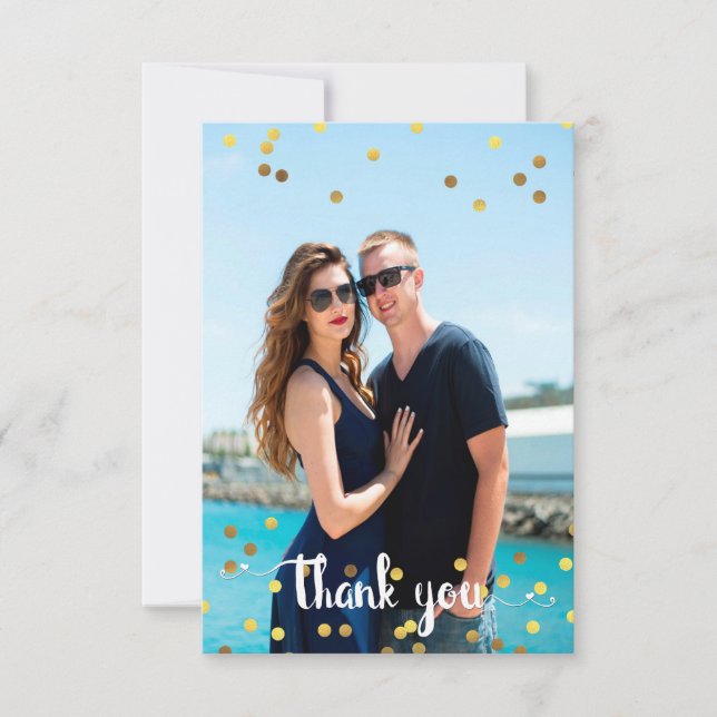 Cartão De Agradecimento Foto De Casamento Obrigado Faux Gold Foil Confetti (Frente)