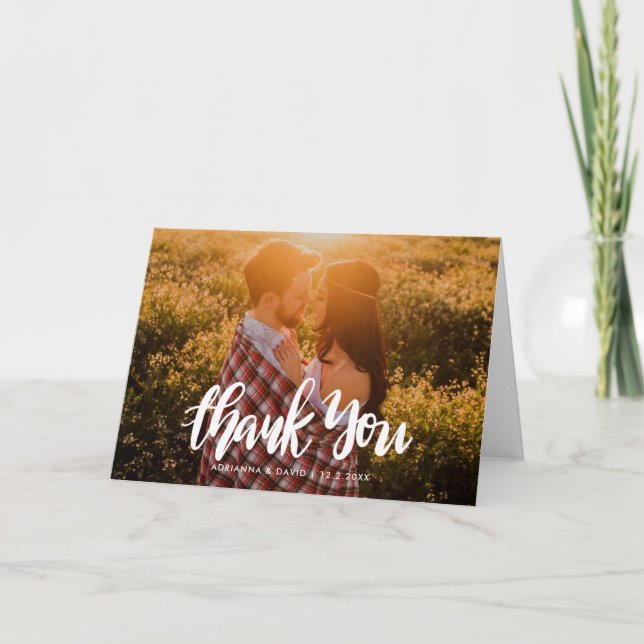 Cartão De Agradecimento Foto De Casamento Obrigado Script Manuscrito (Frente)