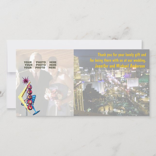 Cartão De Agradecimento Foto De Casamento Obrigado Sinal De Neon Las Vegas (Frente)