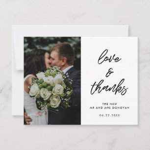 Cartão De Agradecimento Foto de casamento, obrigados e amor modernos