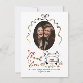Cartão De Agradecimento Foto de Casamento outono Desenhado à Mão Branca