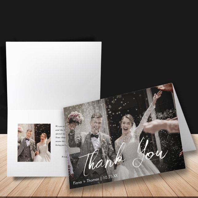 Cartão De Agradecimento Foto de Casamento Personalizado Elegante Minimalis (Criador carregado)