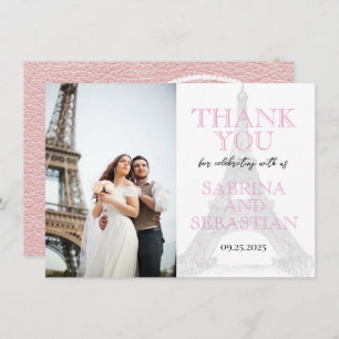 Cartão De Agradecimento Foto de Casamento Pink Paris Obrigado