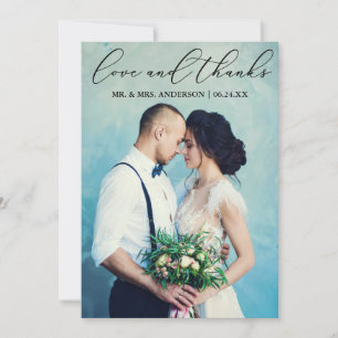 Cartão De Agradecimento Foto de Casamento por Caligrafia Elegante e Obriga
